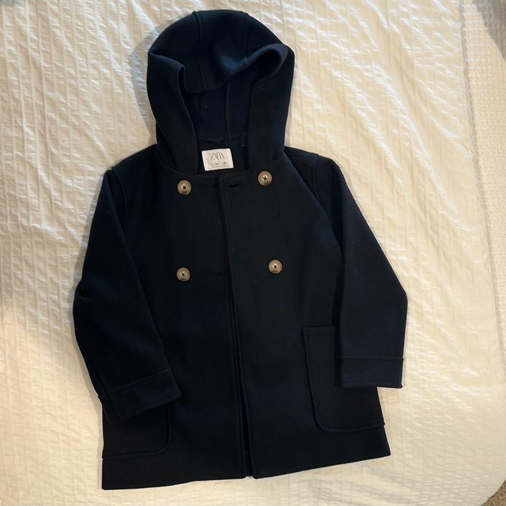 Zara Kids Black Hooded Pea Coat